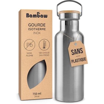 Bambaw Drinkfles van roestvrij staal, 750 ml, thermosfles, milieuvriendelijke drinkfles, herbruikbare drinkfles, drinkfles van roestvrij staal zonder kunststof, houdt warm en koud bamboe fles (750) Bambaw Drinkfles van roestvrij staal, 750 ml, thermosfles, milieuvriendelijke drinkfles, herbruikbare drinkfles, drinkfles van roestvrij staal zonder kunststof, houdt warm en koud bamboe fles (750)