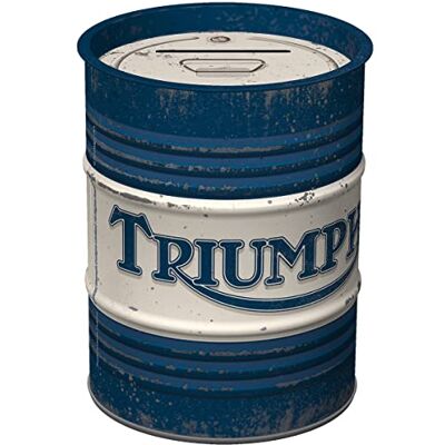 Retro spaarpot, 600 ml, Triumph Oil Barrel cadeau-idee voor motorrijders, officieel gelicentieerd product (OLP), metalen bankbiljettendoos, blikkaart Retro spaarpot, 600 ml, Triumph Oil Barrel cadeau-idee voor motorrijders, officieel gelicentieerd product (OLP), metalen bankbiljettendoos, blikkaart