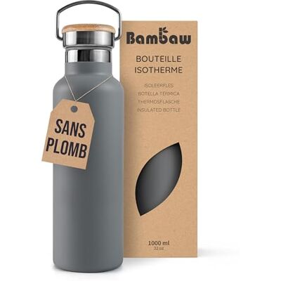 Bambaw Fles van roestvrij staal, 1 l, dubbelwandige roestvrijstalen thermosfles, voor camping en wandelen, met handvat, gemakkelijk te dragen, ideaal voor reizen en sport (antracietgrijs) Bambaw Fles van roestvrij staal, 1 l, dubbelwandige roestvrijstalen thermosfles, voor camping en wandelen, met handvat, gemakkelijk te dragen, ideaal voor reizen en sport (antracietgrijs)