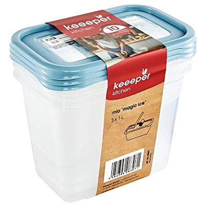 keeeper Set van 3 vriesdozen, herschrijfbaar deksel, 3 x 1 l, 15,5 x 10,5 x 11,5 cm, Mia Magic Ice, Nordic Blue keeeper Set van 3 vriesdozen, herschrijfbaar deksel, 3 x 1 l, 15,5 x 10,5 x 11,5 cm, Mia Magic Ice, Nordic Blue