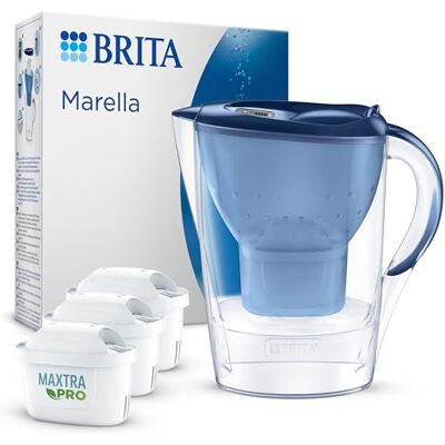 Brita Marella Cool filterkaraf, 2,4 l, blauw + 3 MAXTRA PRO filters, (SIOC) duurzame verpakking, geschikt voor koelkastdeur, vermindert kalk en chloor, vaatwasmachinebestendig Brita Marella Cool filterkaraf, 2,4 l, blauw + 3 MAXTRA PRO filters, (SIOC) duurzame verpakking, geschikt voor koelkastdeur, vermindert kalk en chloor, vaatwasmachinebestendig