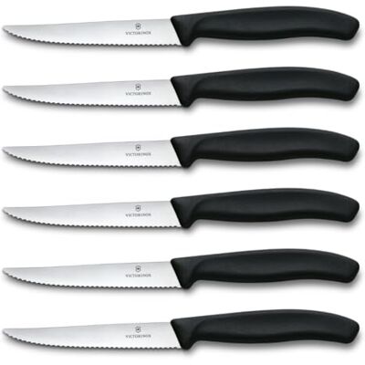 Victorinox Swiss Classic Steakmessen, 6-delige set, kartelmessen, geschikt voor de vaatwasser, roestvrij staal, zwart Victorinox Swiss Classic Steakmessen, 6-delige set, kartelmessen, geschikt voor de vaatwasser, roestvrij staal, zwart
