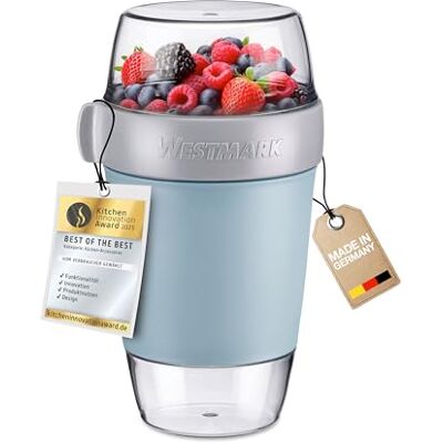 Westmark Lunchpot 1150 ml, 3 compartimenten voor muesli, soep en salade Waterdicht, hoofdcontainer voor de magnetron, invriesbare yoghurtpot, vaatwasmachinebestendig, BPA-vrij, blauw, 5287226B Westmark Lunchpot 1150 ml, 3 compartimenten voor muesli, soep en salade Waterdicht, hoofdcontainer voor de magnetron, invriesbare yoghurtpot, vaatwasmachinebestendig, BPA-vrij, blauw, 5287226B