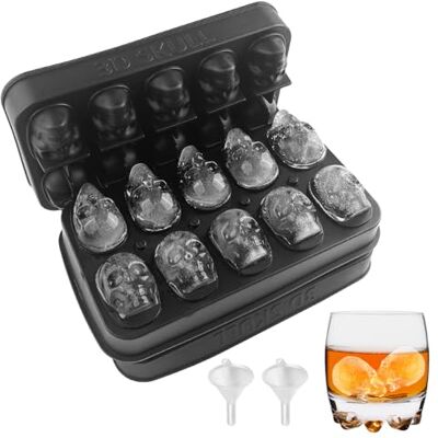 Dyaucwpo Set van 2 siliconen schedel ijsblokjesvormen met deksel, ijsvorm met trechter, BPA-vrij, voor whisky cocktail Dyaucwpo Set van 2 siliconen schedel ijsblokjesvormen met deksel, ijsvorm met trechter, BPA-vrij, voor whisky cocktail