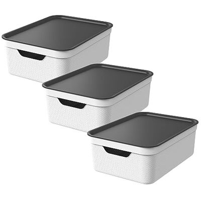 Rotho Jive Dekobox Opbergdozen, 10 l, met deksel, kunststof (gerecycled PP), 10 l (37,5 x 27,8 x 13,5 cm), wit, 3 stuks Rotho Jive Dekobox Opbergdozen, 10 l, met deksel, kunststof (gerecycled PP), 10 l (37,5 x 27,8 x 13,5 cm), wit, 3 stuks