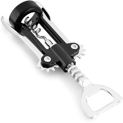 Fackelmann 2-in-1 kurkentrekker voor wijn en bier, kelder met dubbele hendel, stalen spiraal en flesopener, ABS-behuizing, 16,5 x 6,5 cm, kleur zwart en roestvrij, 1 stuk Fackelmann 2-in-1 kurkentrekker voor wijn en bier, kelder met dubbele hendel, stalen spiraal en flesopener, ABS-behuizing, 16,5 x 6,5 cm, kleur zwart en roestvrij, 1 stuk
