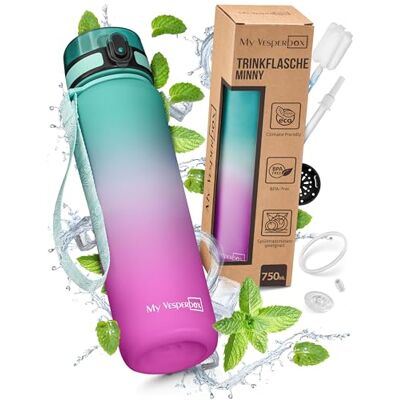 My Vesperbox Minny Drinkfles voor kinderen, lekvrij, 350 ml, 500 ml, 750 ml, met rietje of zeef, lichte Tritan waterfles, BPA-vrij, voor de kleuterklas, school (750 ml, paars, groen) My Vesperbox Minny Drinkfles voor kinderen, lekvrij, 350 ml, 500 ml, 750 ml, met rietje of zeef, lichte Tritan waterfles, BPA-vrij, voor de kleuterklas, school (750 ml, paars, groen)