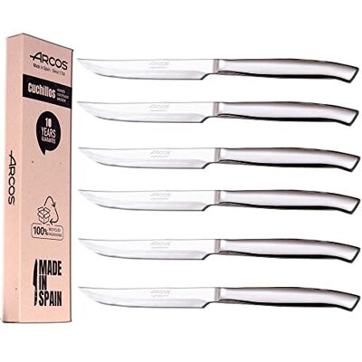 Arcos Set van 6 roestvrijstalen steakmessen, 110 mm lemmet, ronde handgreep, ovale vorm, eendelig, eco-box, glad lemmet Arcos Set van 6 roestvrijstalen steakmessen, 110 mm lemmet, ronde handgreep, ovale vorm, eendelig, eco-box, glad lemmet