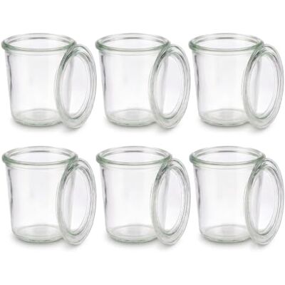 APS Set van 6 originele Weck weckpotten 290 ml met deksel Ø 9 cm hoogte 9 cm druppelvorm APS Set van 6 originele Weck weckpotten 290 ml met deksel Ø 9 cm hoogte 9 cm druppelvorm