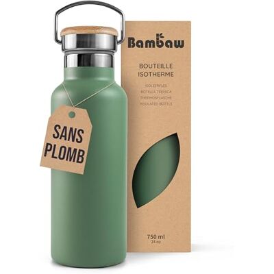 Bambaw Thermosfles van roestvrij staal, 750 ml, thermosfles, 750 ml, voor camping en wandelen, van metaal, licht, duurzaam en roestbestendig, gemakkelijk te reinigen en te vervoeren (saliegroen) Bambaw Thermosfles van roestvrij staal, 750 ml, thermosfles, 750 ml, voor camping en wandelen, van metaal, licht, duurzaam en roestbestendig, gemakkelijk te reinigen en te vervoeren (saliegroen)