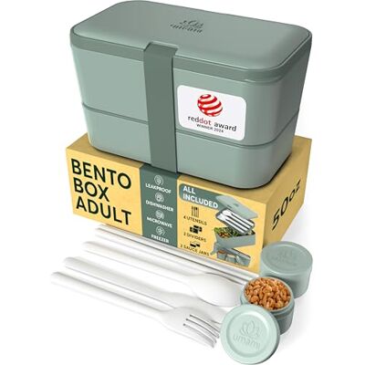 Umami Bento Lunchbox, bestek en 2 sauspotten inbegrepen, Bento Box, magnetronlunchbox, lunchbox voor volwassenen, inbouwbox, 4 vakken, Bento Box, lunchbox Umami Bento Lunchbox, bestek en 2 sauspotten inbegrepen, Bento Box, magnetronlunchbox, lunchbox voor volwassenen, inbouwbox, 4 vakken, Bento Box, lunchbox