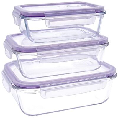 Quid Frost Set van 3 luchtdichte containers met deksel, rechthoekig, met magnetronventiel, BPA-vrij, glas Quid Frost Set van 3 luchtdichte containers met deksel, rechthoekig, met magnetronventiel, BPA-vrij, glas