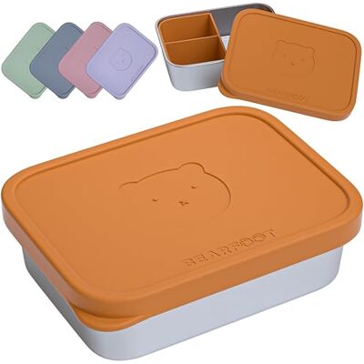BEARFOOT Lunchbox voor kinderen van roestvrij staal met siliconen deksel, BPA-vrij, lekvrije bento-box voor kinderen, voor kleuterschool, school en kleuterschool, veilig BEARFOOT Lunchbox voor kinderen van roestvrij staal met siliconen deksel, BPA-vrij, lekvrije bento-box voor kinderen, voor kleuterschool, school en kleuterschool, veilig
