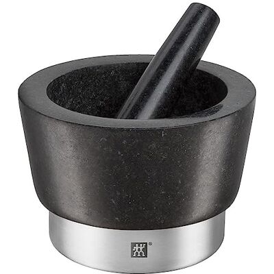 ZWILLING Vijzel met Stamper Diameter 15 cm, Hoogte: 10 cm, Graniet, Zwart, Specerijen Serie ZWILLING Vijzel met Stamper Diameter 15 cm, Hoogte: 10 cm, Graniet, Zwart, Specerijen Serie