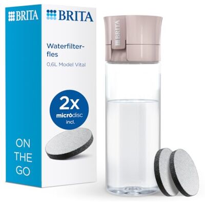 Brita Sportwaterfilterfles model Vital (600ml), 2x MicroDisc filters Perzik draagbare fles voor onderweg, vermindert PFAS, chloor enmicro-onzuiverheden tijdens het drinken Brita Sportwaterfilterfles model Vital (600ml), 2x MicroDisc filters Perzik draagbare fles voor onderweg, vermindert PFAS, chloor enmicro-onzuiverheden tijdens het drinken