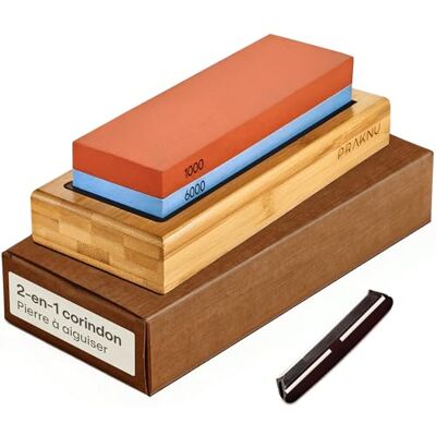 Praknu Slijpsteen 1000/6000, messenslijper met antislip basis van siliconen en bamboe, geschikt voor beginners, voor optimale scherpte Praknu Slijpsteen 1000/6000, messenslijper met antislip basis van siliconen en bamboe, geschikt voor beginners, voor optimale scherpte