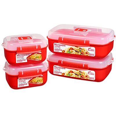 Sistema Warmte en Eet Magnetron Set 4 Rechthoekige Voedselcontainers met Deksels (2x 1,25L + 2x 525ml) Vergrendelingsclips & Stoomontgrendeling BPA-vrij Recyclebaar met TerraCycle® Sistema Warmte en Eet Magnetron Set 4 Rechthoekige Voedselcontainers met Deksels (2x 1,25L + 2x 525ml) Vergrendelingsclips & Stoomontgrendeling BPA-vrij Recyclebaar met TerraCycle®