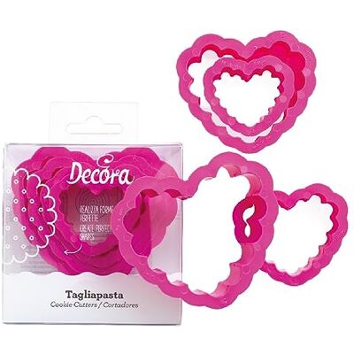 Decora 0255306 4-delige set kunststof uitsteekvormpjes, hart, de ideale set voor het maken van suikerpasta of rubber, gemaakt in Italië, origineel design, 4 stuks Decora 0255306 4-delige set kunststof uitsteekvormpjes, hart, de ideale set voor het maken van suikerpasta of rubber, gemaakt in Italië, origineel design, 4 stuks
