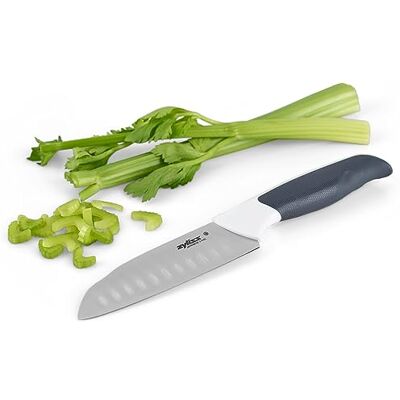 Zyliss Comfort Santoku mini-mes, 12 cm, Japans roestvrij staal, antislip handgreep, veiligheidsdeksel, zwart/wit, professioneel keukenmes, vaatwasmachinebestendig Zyliss Comfort Santoku mini-mes, 12 cm, Japans roestvrij staal, antislip handgreep, veiligheidsdeksel, zwart/wit, professioneel keukenmes, vaatwasmachinebestendig