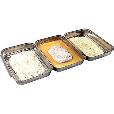 APS 3-delig paneerstation, professionele paneerset bestaande uit 3 snijbare roestvrijstalen kommen (18 x 15,5 cm), ruimtebesparend stapelbaar, vaatwasmachinebestendig APS 3-delig paneerstation, professionele paneerset bestaande uit 3 snijbare roestvrijstalen kommen (18 x 15,5 cm), ruimtebesparend stapelbaar, vaatwasmachinebestendig