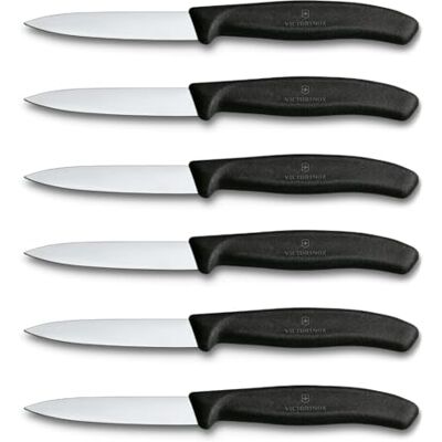 Victorinox Swiss Classic groentemessenset voor professionals, 6-delig, multifunctionele messen, punten, scherpe messen, 8 cm, stevige kunststof handgrepen, zwart Victorinox Swiss Classic groentemessenset voor professionals, 6-delig, multifunctionele messen, punten, scherpe messen, 8 cm, stevige kunststof handgrepen, zwart