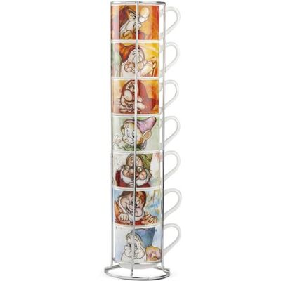 Egan Set van 7 porseleinen koffiekopjes zeven Disney Dwergen + Metalrack Egan Set van 7 porseleinen koffiekopjes zeven Disney Dwergen + Metalrack