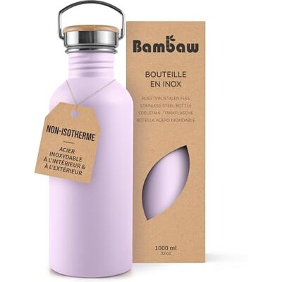 Bambaw Drinkfles van roestvrij staal, 1 l, waterfles, violet, roestvrijstalen fles van 1 l, sportfles van 1 liter, BPA-vrije drinkfles, herbruikbare drinkfles, lichtpaars Bambaw Drinkfles van roestvrij staal, 1 l, waterfles, violet, roestvrijstalen fles van 1 l, sportfles van 1 liter, BPA-vrije drinkfles, herbruikbare drinkfles, lichtpaars