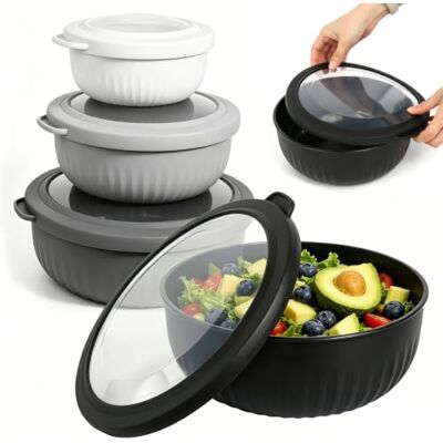 Gyism Set van 4 stapelbare slakommen met deksel, BPA-vrij, 0,4/0,78/1,4/2,2 l, vaatwasmachinebestendig, magnetron- en vriesbestendig (zwart/wit/grijs/lichtgrijs) Gyism Set van 4 stapelbare slakommen met deksel, BPA-vrij, 0,4/0,78/1,4/2,2 l, vaatwasmachinebestendig, magnetron- en vriesbestendig (zwart/wit/grijs/lichtgrijs)