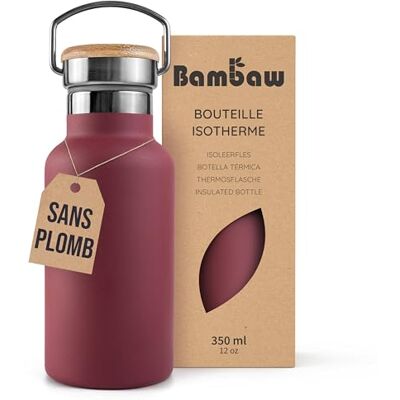 Bambaw Roestvrijstalen fles, 350 ml, dubbelwandig, voor warme of koude dranken, lichte thermosfles met handvat, gemakkelijk mee te nemen, kersenrood Bambaw Roestvrijstalen fles, 350 ml, dubbelwandig, voor warme of koude dranken, lichte thermosfles met handvat, gemakkelijk mee te nemen, kersenrood