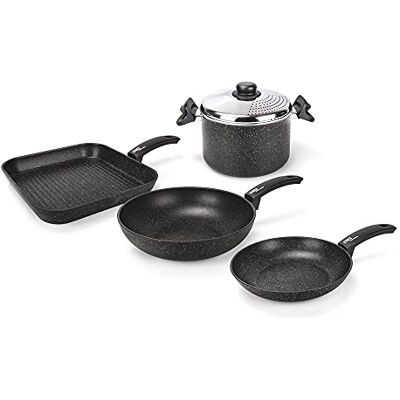 Moneta Etnea Smart Set van 5 gebruiksvoorwerpen: 24 cm pan, 28 cm wok, grillpan 28 x 28 cm, pastapan 22 cm met deksel Moneta Etnea Smart Set van 5 gebruiksvoorwerpen: 24 cm pan, 28 cm wok, grillpan 28 x 28 cm, pastapan 22 cm met deksel