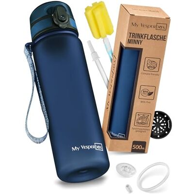 My Vesperbox Minny Waterfles voor kinderen, 500 ml, lekvrij en BPA-vrij, inclusief reserveafdichting, reinigingsborstel, fruitzeef en optioneel rietje, ideaal voor My Vesperbox Minny Waterfles voor kinderen, 500 ml, lekvrij en BPA-vrij, inclusief reserveafdichting, reinigingsborstel, fruitzeef en optioneel rietje, ideaal voor
