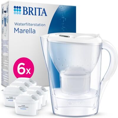 Brita Marella Kan met filter, wit (2,4 liter), inclusief 6 MAXTRA PRO all-in-1 filterpatronen, vermindert kalkaanslag, chloor, bepaalde verontreinigingen en sommige metalen Brita Marella Kan met filter, wit (2,4 liter), inclusief 6 MAXTRA PRO all-in-1 filterpatronen, vermindert kalkaanslag, chloor, bepaalde verontreinigingen en sommige metalen