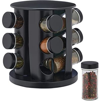 Relaxdays Kruidencarrousel met 12 kruidenpotjes en draaibare strooibak voor de keuken, zwart Relaxdays Kruidencarrousel met 12 kruidenpotjes en draaibare strooibak voor de keuken, zwart