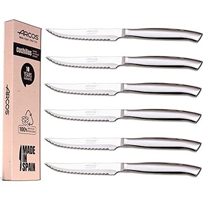 Arcos Set van 6 steakmessen steakmessen bestek van roestvrij staal lemmet 110 mm ronde handgreep en ovale vorm Monobock milieuvriendelijke doos Arcos Set van 6 steakmessen steakmessen bestek van roestvrij staal lemmet 110 mm ronde handgreep en ovale vorm Monobock milieuvriendelijke doos