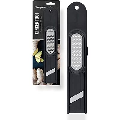 Microplane 3-in-1 gemberrasp, slechts één gebruiksvoorwerp voor het raspen, schillen en snijden van gember, ultrascherp dun lemmet van roestvrij staal, scherp lemmet om te hakken, zakaccessoires Microplane 3-in-1 gemberrasp, slechts één gebruiksvoorwerp voor het raspen, schillen en snijden van gember, ultrascherp dun lemmet van roestvrij staal, scherp lemmet om te hakken, zakaccessoires