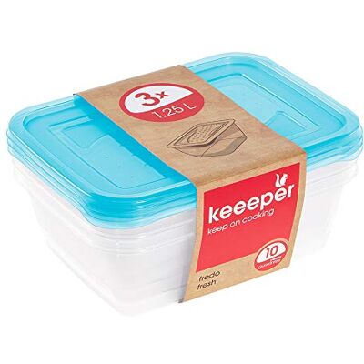 keeeper Voedselopslagcontainers, set van 3, 3 x 1,25 l, 20,5 x 15,5 x 6,5 cm, Fredo Fresh, transparant blauw keeeper Voedselopslagcontainers, set van 3, 3 x 1,25 l, 20,5 x 15,5 x 6,5 cm, Fredo Fresh, transparant blauw