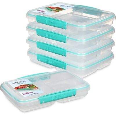 Sistema To Go Containers met verschillende compartimenten voor het bewaren van gerechten en etenswaren met verdelers en clipsluitingen 820 ml BPA vrij 5 containers voor het bewaren van voedsel Sistema To Go Containers met verschillende compartimenten voor het bewaren van gerechten en etenswaren met verdelers en clipsluitingen 820 ml BPA vrij 5 containers voor het bewaren van voedsel