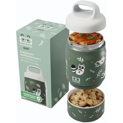 monbento Lunchbox voor kinderen Thermische Handy Green Raccoon Lunchbox 500 ml met 2 niveaus Bento roestvrij staal 2-in-1 houdt warm en koud BPA-vrij Perfect voor school en monbento Lunchbox voor kinderen Thermische Handy Green Raccoon Lunchbox 500 ml met 2 niveaus Bento roestvrij staal 2-in-1 houdt warm en koud BPA-vrij Perfect voor school en