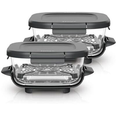 Ninja CRISPi TempWare Vacuümglas, plat, 1,4 l, 2 stuks Met drukdeksels, olievrije frituurschalen voor het bereiden, bakken en bewaren, BPA-vrije deksels Ninja CRISPi TempWare Vacuümglas, plat, 1,4 l, 2 stuks Met drukdeksels, olievrije frituurschalen voor het bereiden, bakken en bewaren, BPA-vrije deksels