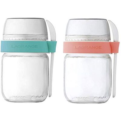 LAGRANGE , Set van 2 yoghurtpotten met vakken, inclusief kleine lepel, gemaakt in Frankrijk, vaatwasmachinebestendig, 440402 LAGRANGE , Set van 2 yoghurtpotten met vakken, inclusief kleine lepel, gemaakt in Frankrijk, vaatwasmachinebestendig, 440402