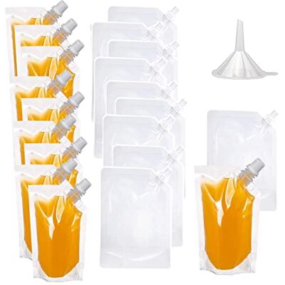 ABSOK 20 stuks transparante plastic drinkflessen met 1 trechter voor wijn, camping, reizen, festivals, feesten (250 ml) ABSOK 20 stuks transparante plastic drinkflessen met 1 trechter voor wijn, camping, reizen, festivals, feesten (250 ml)