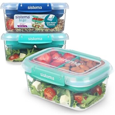 Sistema TO GO Stax Set van 3 waterdichte voedselcontainers, 1 l, luchtdichte en stapelbare dozen met deksel, lunchboxen voor volwassenen voor kantoor, school en meer, BPA-vrij Sistema TO GO Stax Set van 3 waterdichte voedselcontainers, 1 l, luchtdichte en stapelbare dozen met deksel, lunchboxen voor volwassenen voor kantoor, school en meer, BPA-vrij