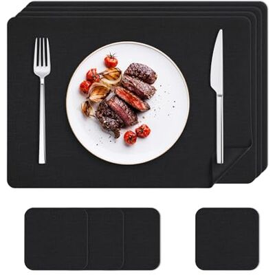 KitchenBoss Wasbare placemats, kunststof, dubbelzijdig, zwart, vierkant, 4 stuks KitchenBoss Wasbare placemats, kunststof, dubbelzijdig, zwart, vierkant, 4 stuks
