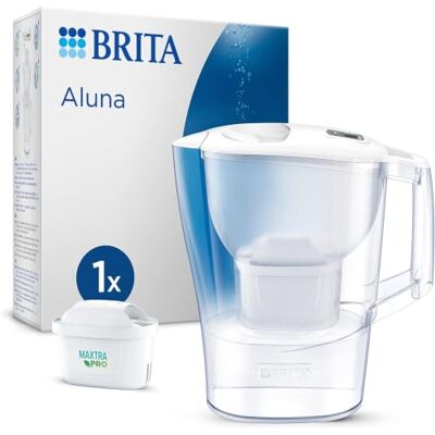 Brita Filterkaraf Aluna wit (2,4 l) incl. 1 waterfilterpatroon MAXTRA PRO All-in-1 vermindert kalk, chloor, bepaalde verontreinigingen en metalen tijdweergave, verpakking Brita Filterkaraf Aluna wit (2,4 l) incl. 1 waterfilterpatroon MAXTRA PRO All-in-1 vermindert kalk, chloor, bepaalde verontreinigingen en metalen tijdweergave, verpakking