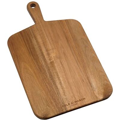Cole & Mason Barkway Middelgrote snijplank met dubbelzijdig acaciahouten handvat, 460 x 270 x 20 mm, niet vaatwasmachinebestendig Cole & Mason Barkway Middelgrote snijplank met dubbelzijdig acaciahouten handvat, 460 x 270 x 20 mm, niet vaatwasmachinebestendig