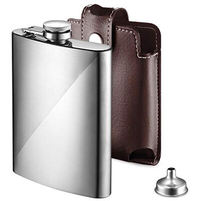 ecooe 227 ml/8 oz roestvrijstalen whiskyfles met trechter en bruine kunstleren tas ecooe 227 ml/8 oz roestvrijstalen whiskyfles met trechter en bruine kunstleren tas
