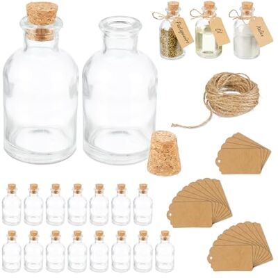 Relaxdays Mini-flessen, 20 stuks, kleine flesjes, kurksluiting, 60 ml, bruiloft, specerijen, transparant/natuur Relaxdays Mini-flessen, 20 stuks, kleine flesjes, kurksluiting, 60 ml, bruiloft, specerijen, transparant/natuur