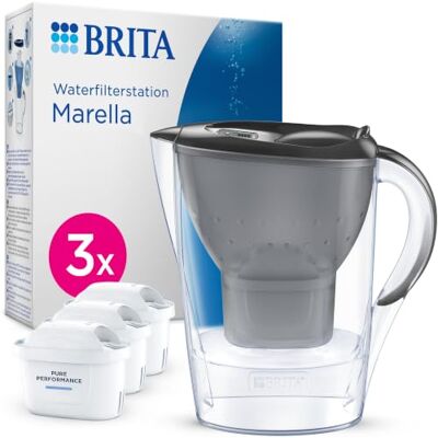 Brita Marella-filterkaraf wit (2,4 l) inclusief 3 MAXTRA PRO All-in-1 filterpatronen Vermindert kalkaanslag, chloor, bepaalde verontreinigingen en sommige metalen Brita Marella-filterkaraf wit (2,4 l) inclusief 3 MAXTRA PRO All-in-1 filterpatronen Vermindert kalkaanslag, chloor, bepaalde verontreinigingen en sommige metalen