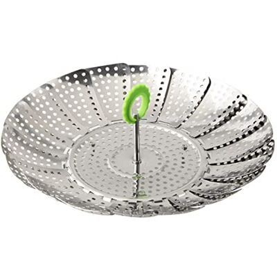 Fackelmann Stoommand Ø 24 cm, stoominzetstuk, stoominzet pan, zeef voor zacht stomen, voor gezonde en delicate groenten (kleur: zilver/groen), hoeveelheid Fackelmann Stoommand Ø 24 cm, stoominzetstuk, stoominzet pan, zeef voor zacht stomen, voor gezonde en delicate groenten (kleur: zilver/groen), hoeveelheid