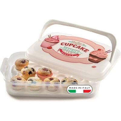 Snips , Cupcake-houder, 7 l, wit, snoephouder, versierde container met dienblad, gemaakt in Italië Snips , Cupcake-houder, 7 l, wit, snoephouder, versierde container met dienblad, gemaakt in Italië